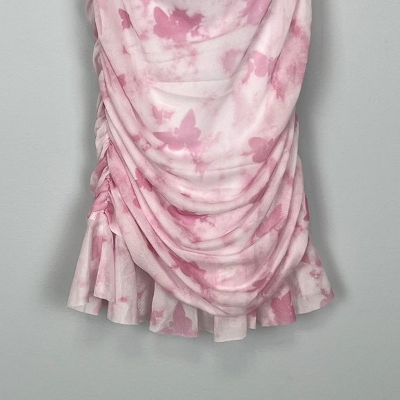 PrettyLittleThing Baby Pink Butterfly Print Ruched Bodycon Dress size 8 - Picture 10 of 16